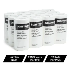 Coastwide Professional Jumbo Kitchen Rolls Paper Towel, 2-Ply, White, 250 Sheets/Roll, 12 Rolls/Carton (CW21806)