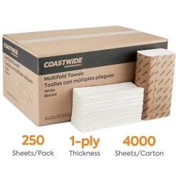 Coastwide Professional ™ Multifold Paper Towels, 1-ply, 250 Sheets/Pack, 16 Packs/Carton (CW58045)