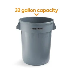 ™ Plastic Trash Can with no Lid, Gray, 32 Gal. (CW50716)<Coastwide Professional New