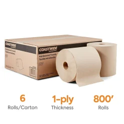 Coastwide Professional ™ Recycled Hardwound Paper Towels, 1-Ply, 800 ft./Roll, 6 Rolls/Carton (CW20181)
