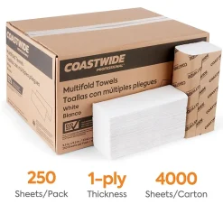Coastwide Professional ™ Recycled Multifold Paper Towels, 1-ply, 250 Sheets/Pack, 16 Packs/Carton (CW25384)