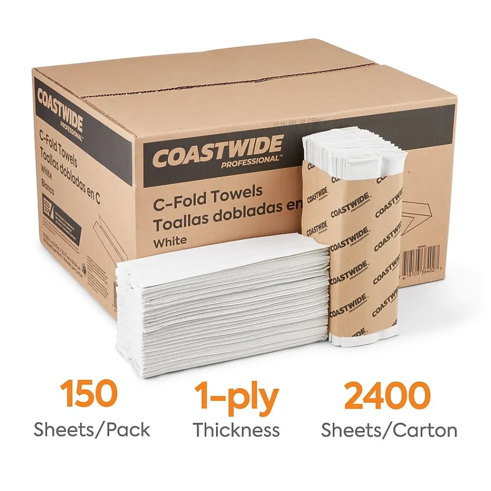 Coastwide Professional ™ Recycled C-Fold Paper Towels, 1-Ply, 150 Sheets/Pack, 2400 Sheets/Carton (CW25383)