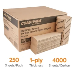 Coastwide Professional ™ Recycled Multifold Paper Towels, 1-ply, 250 Sheets/Pack, 16 Packs/Carton (CW25228)
