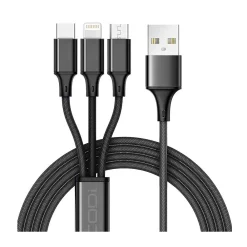 CODi Multi-Charging Braided USB-A Cable with USB-C/Micro USB/Lightning Connectors, Black (A10168)