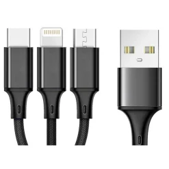 CODi Multi-Charging Braided USB-A Cable with USB-C/Micro USB/Lightning Connectors, Black (A10168)