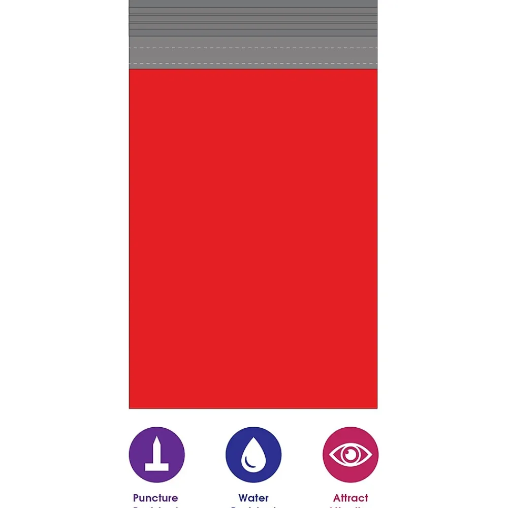 Clearance Partners Brand Colored Poly Mailers, Red, 12" x 15-1/2", 100/Case