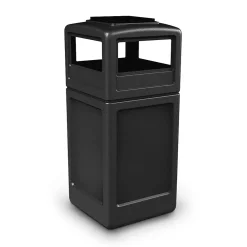 Products® PolyTec Series 42gal Square Trash Can with Ashtray Dome Lid, Black (73300199)<Commercial Zone Sale