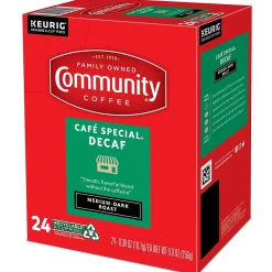 Community Coffee Cafe Special Decaf Coffee, Keurig K-Cup Pod, Medium-Dark Roast, 96/Carton (5000374327CT)