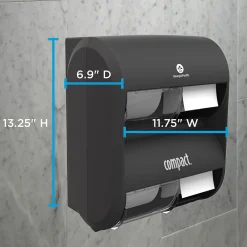 Compact® 4-Roll Quad Coreless Toilet Paper Dispenser by GP PRO, Black, 11.750” W x 6.900” D x 13.250” H (56744B)<Georgia-Pacific New