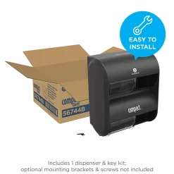 Compact® 4-Roll Quad Coreless Toilet Paper Dispenser by GP PRO, Black, 11.750” W x 6.900” D x 13.250” H (56744B)<Georgia-Pacific New