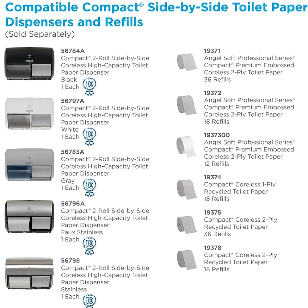 Compact 2-Roll Side-by-Side Coreless Toilet Paper Dispenser by GP PRO, Black (56784A)<Georgia-Pacific Clearance