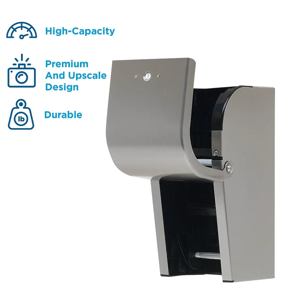 Compact 2-Roll Vertical Coreless Toilet Paper Dispenser by GP PRO, Stainless (56782)<Georgia-Pacific Clearance