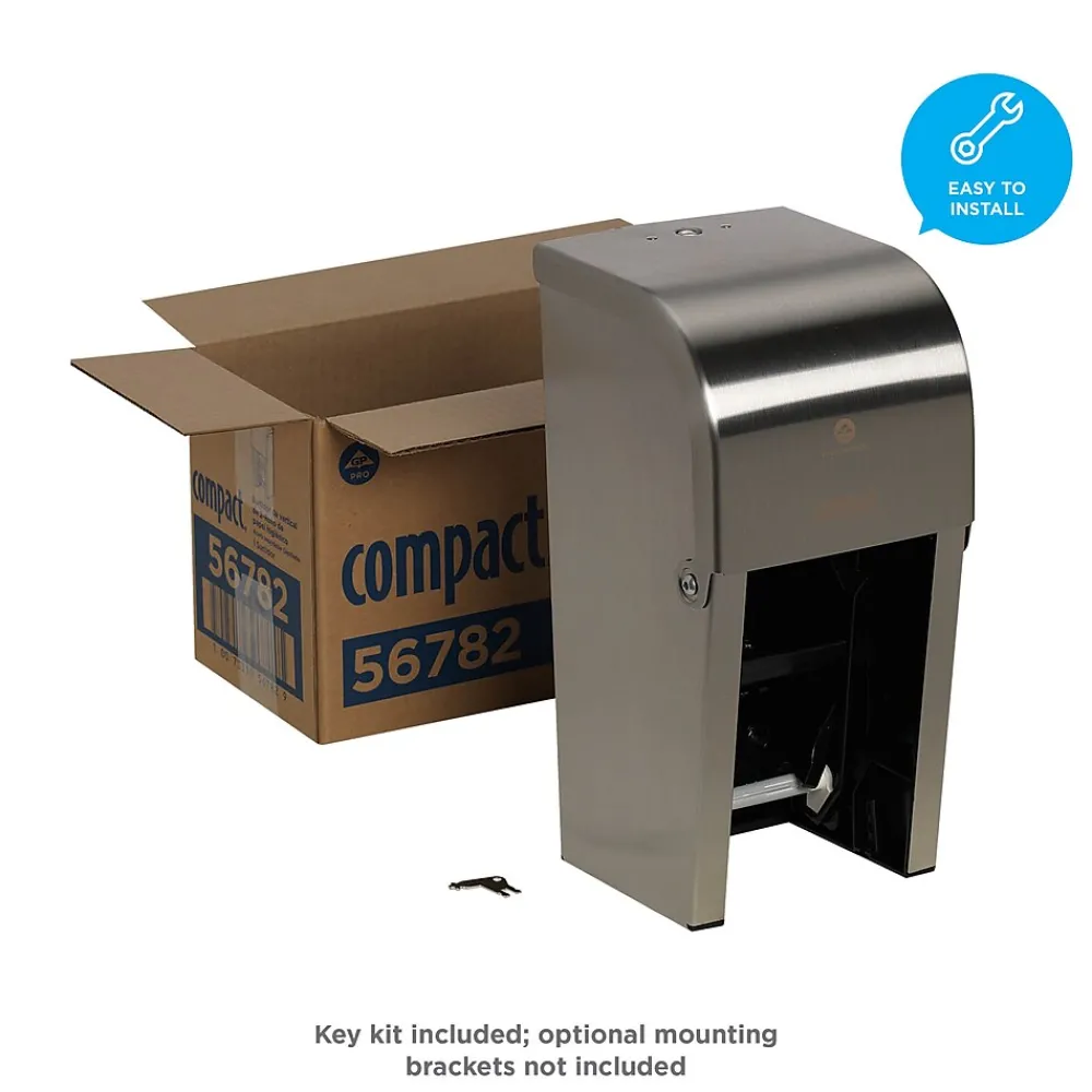 Compact 2-Roll Vertical Coreless Toilet Paper Dispenser by GP PRO, Stainless (56782)<Georgia-Pacific Clearance