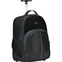 Targus Compact Rolling Backpack, 19 1/3" x 7 1/2" x 13 4/10", Polyester, Black