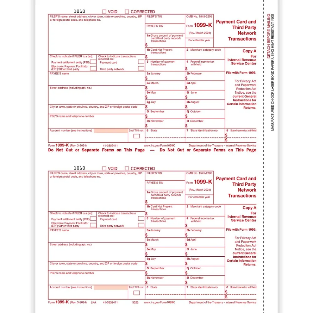 Tax Forms*ComplyRight 2024 1099 Tax Form, 2-Part, 2-Up, Copy A, 100/Pack (5325)