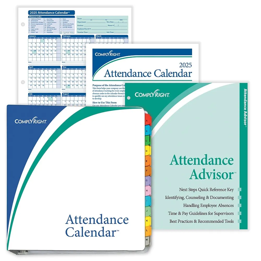 Hr Forms*ComplyRight 2025 Attendance Calendar Set, 100 Forms/Pack (A1411W16PK100)