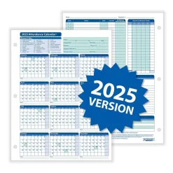 Hr Forms*ComplyRight 2025 Attendance Calendar Card, 25 Forms/Pack (A4000W25)