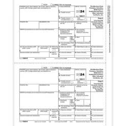 Tax Forms*ComplyRight 2024 1099-R Tax Form, 1-Part, 2-Up, Payer Copy D, 50/Pack (514350)