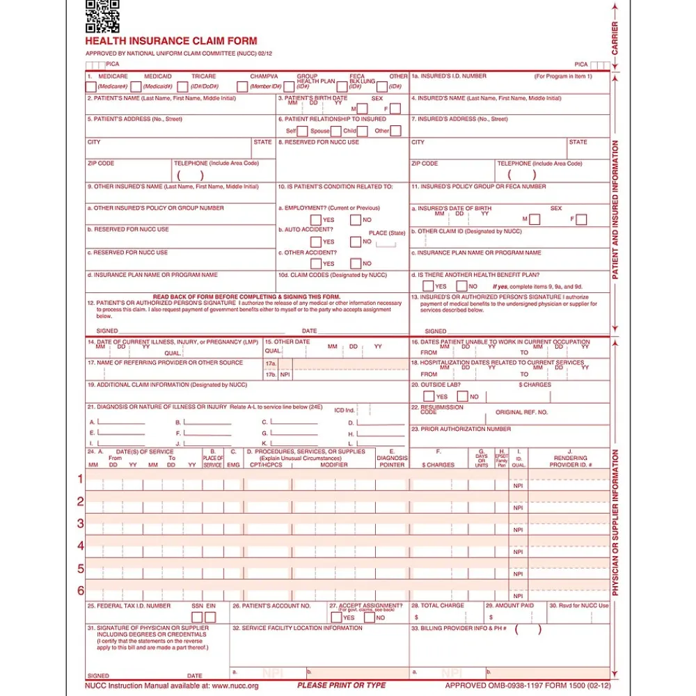 Medical Forms*ComplyRight CMS-1500 Health Insurance Claim Form, 250/Box (CMS12LC250)