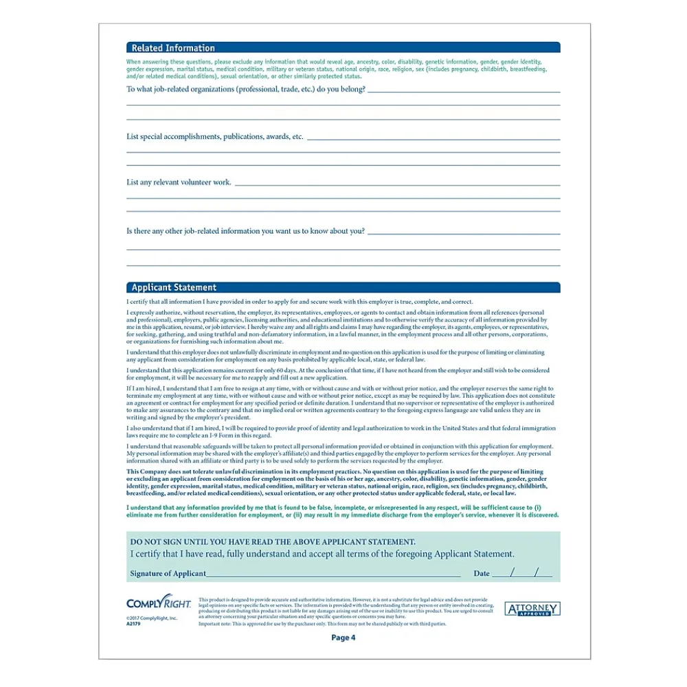 Hr Forms*ComplyRight ™ Colorado Job Application, Pack of 50 (A2179CO)