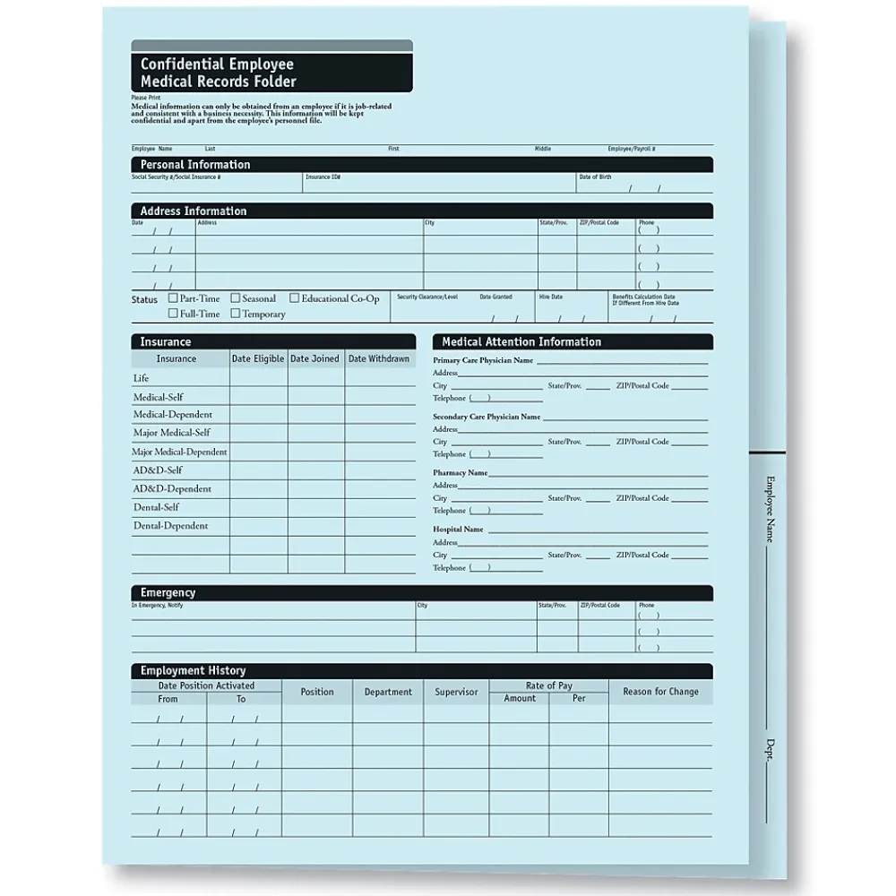 Medical Forms*ComplyRight Confidential Employee Medical Records Folder, Pack of 25 (A2211)