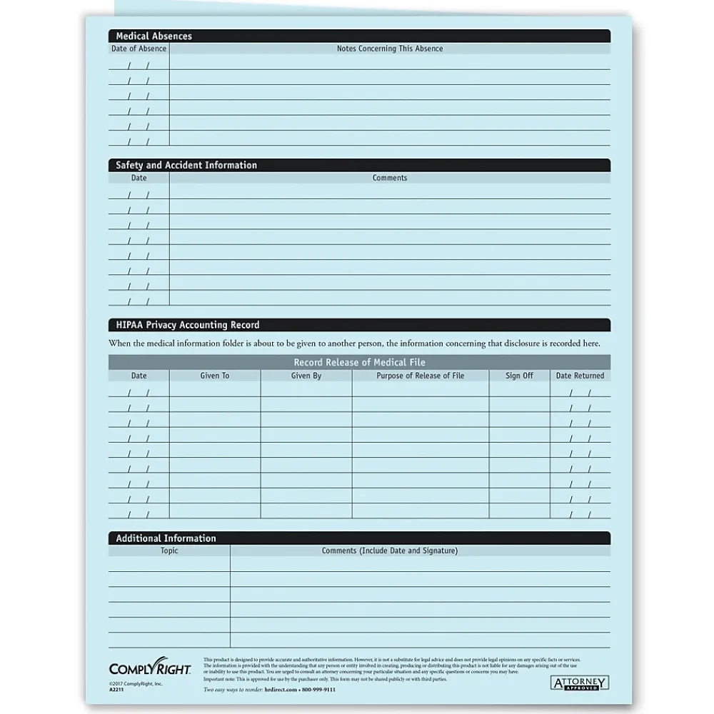 Medical Forms*ComplyRight Confidential Employee Medical Records Folder, Pack of 25 (A2211)