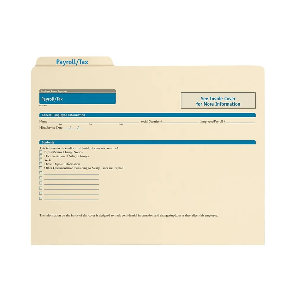 Hr Forms*ComplyRight Employee Payroll & Tax Records Organizer, Pack of 25 (A0311)