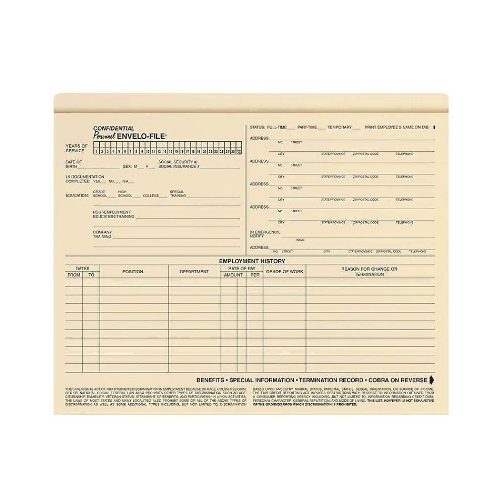 Hr Forms*ComplyRight Employee Personnel Envelo - File (A0717)