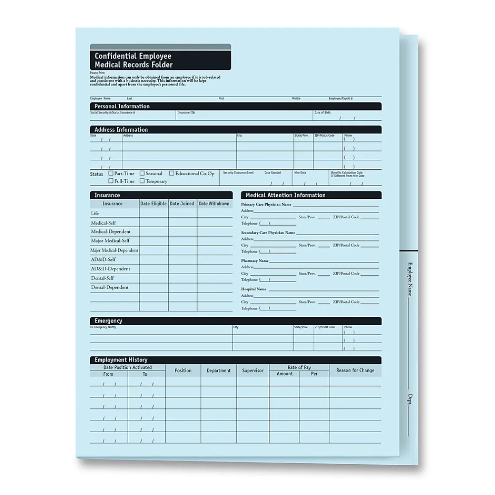 Medical Forms*ComplyRight ™ Expanded Confidential Employee Medical Records Folder, Pack of 25 (A3325)