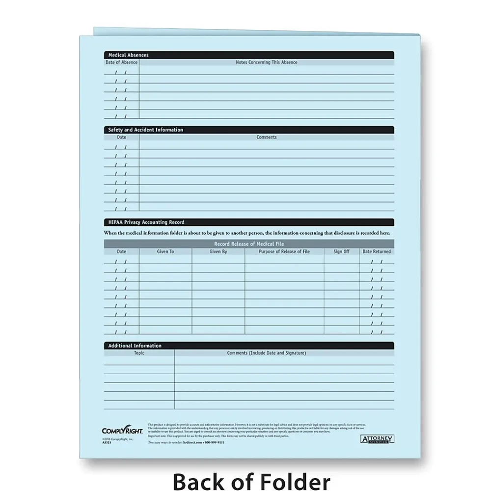 Medical Forms*ComplyRight ™ Expanded Confidential Employee Medical Records Folder, Pack of 25 (A3325)