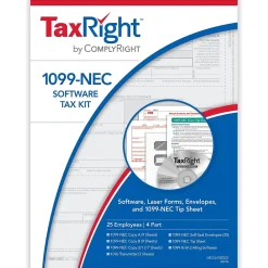 Tax Forms*ComplyRight TaxRight 2024 1099-NEC Tax Form Tax Forms, Envelopes, TipSheet & Software, 4-Part, 25/Pack (NECSC6103ES25)