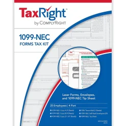 Tax Forms*ComplyRight TaxRight 2024 1099-NEC Tax Form Tax Forms, Envelopes & TipSheet, 4-Part, 25/Pack (NECSC6103E25)