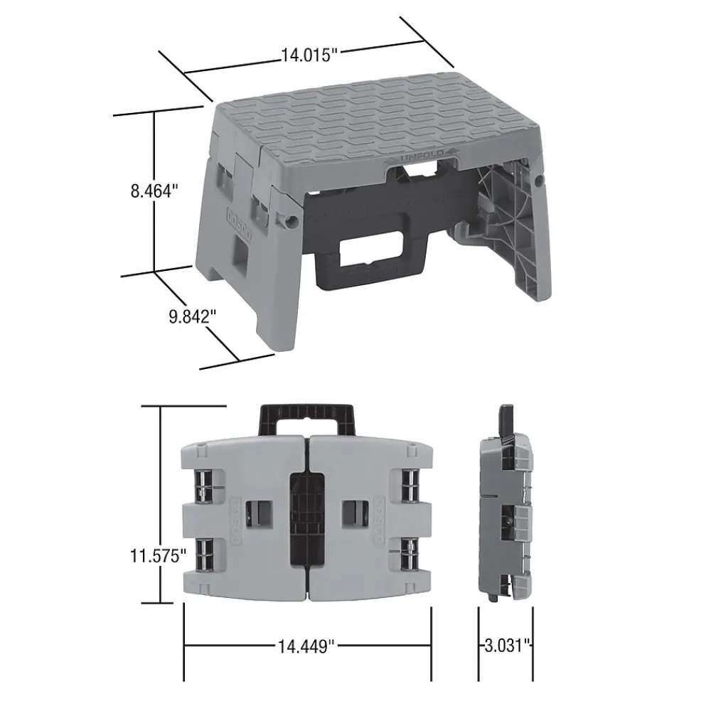 Cosco Folding Step Stool, 1-Step, 300 lb Capacity, Orange/Gray (11903BGO1E)