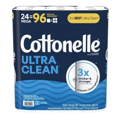 Ultra CleanCare 1-Ply Standard Toilet Paper, White, 312 Sheets/Roll, 24 Mega Rolls/Pack (53757)<Cottonelle Online