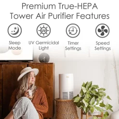 Crane True HEPA Tower Air Purifier, White (EE-5068)