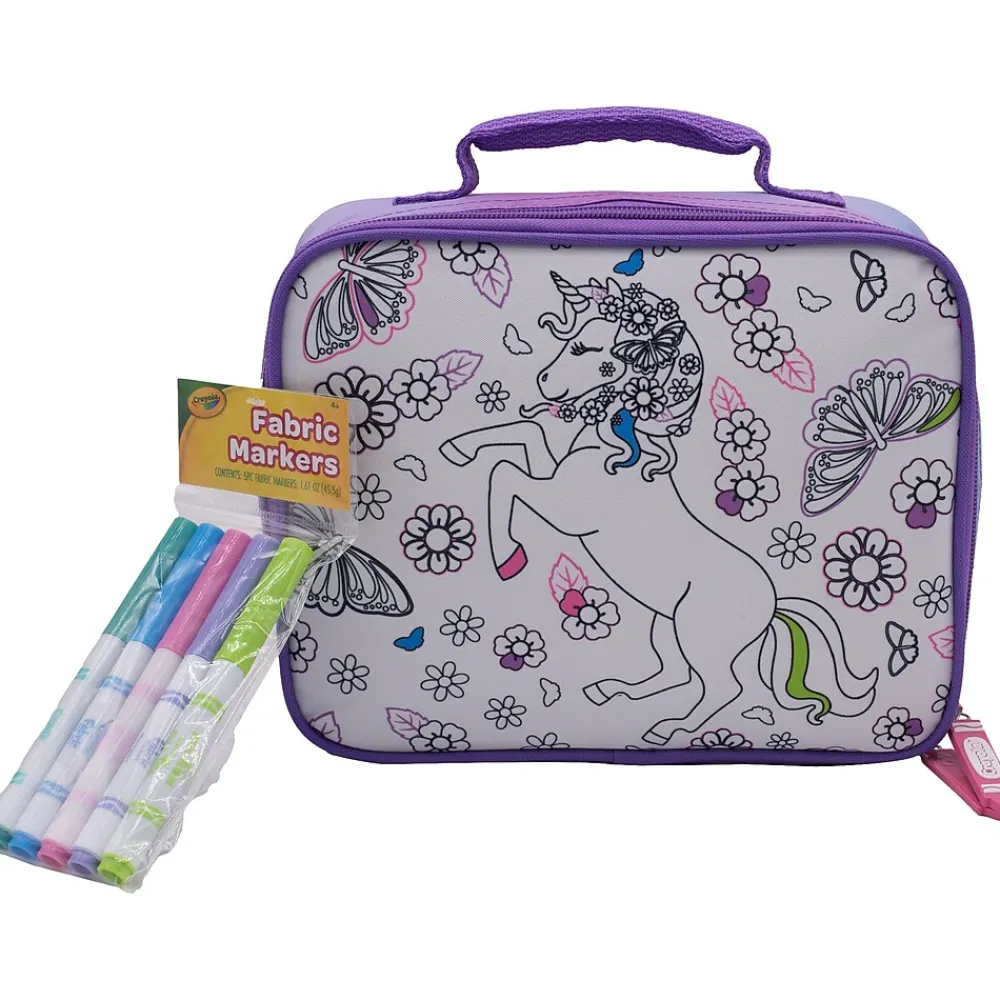 Crayola Color-Your-Own Mystical Unicorn Lunch Bag with Marker Set, Iridescent Purple/White (B23CL56805-ST)
