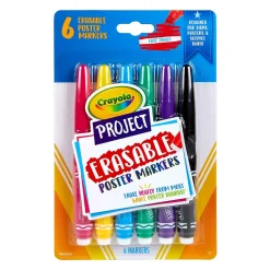 Markers|Crayola Project Erasable Poster Markers, Chisel Tip, Assorted Colors, Pack of 6 (BIN588371)