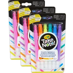 Highlighters|Crayola Take Note! Erasable Highlighters, 6 Per Pack, 3 Packs (BIN586504-3)
