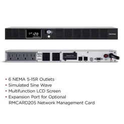 CyberPower Smart App LCD 500VA UPS, 6-Outlets, Black (OR500LCDRM1U)