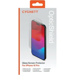 OpticShield Tempered Glass Screen Protector for iPhone 15 Pro, (CY4601CPTGL)<Cygnett
