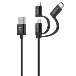 Universal 3-in-1 Braided USB Charging Cable, 3.3', Black (CY3571COCAB)<Cygnett