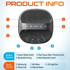 Delton C4700 Noise Reducing 360° Voice Pickup Wired/Wireless Conference Speaker Speakerphone, Black (DSC4700-WR)