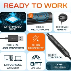 Discount Delton 10E Stereo USB In-Ear Computer Headset with Microphone, Black (DWH10E)