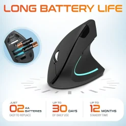 Outlet Delton Ergonomic 12 Wireless Ergonomic Optical 2.4 GHz Gaming Mouse, Black (DMERG12-WB)