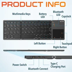 New Delton F75 Small Wireless Foldable Portable Keyboard and Touchpad, Black (DKBF75)