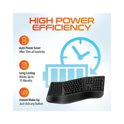 Hot Delton G18 Wireless Ergonomic Computer Keyboard and Optical Mouse Combo, Black (DKMKITERG18-WB)