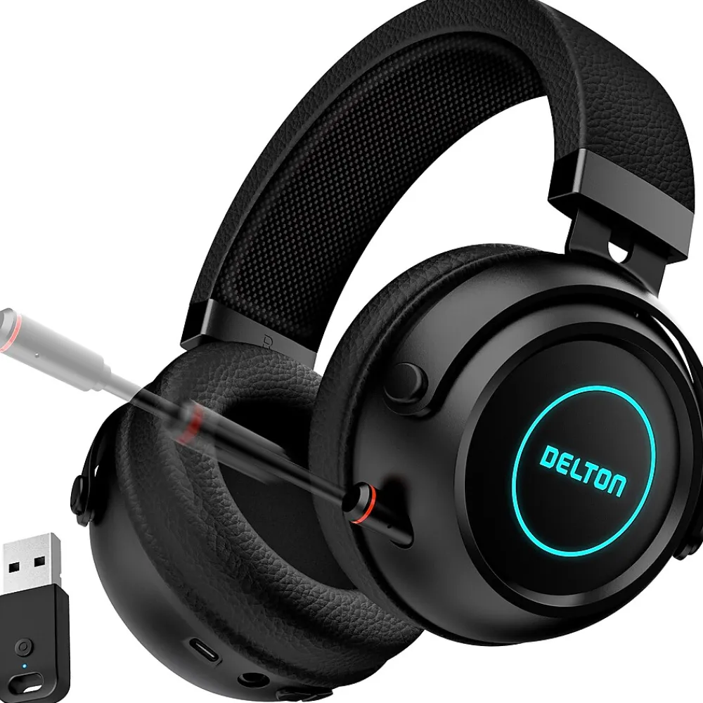 Hot Delton G520 Wireless Noise Canceling Bluetooth Stereo Business/Gaming Over-the-Ear Computer Headset, Black (DBHG520)