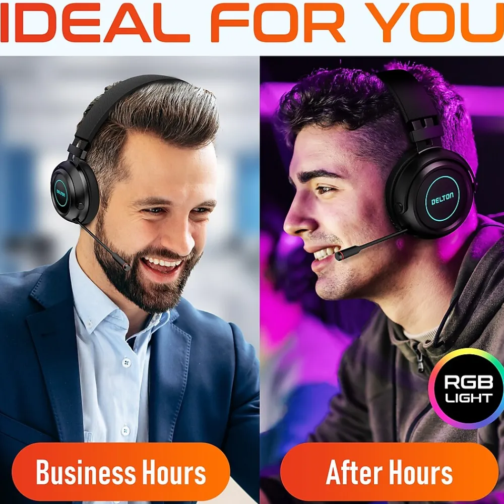 Hot Delton G520 Wireless Noise Canceling Bluetooth Stereo Business/Gaming Over-the-Ear Computer Headset, Black (DBHG520)