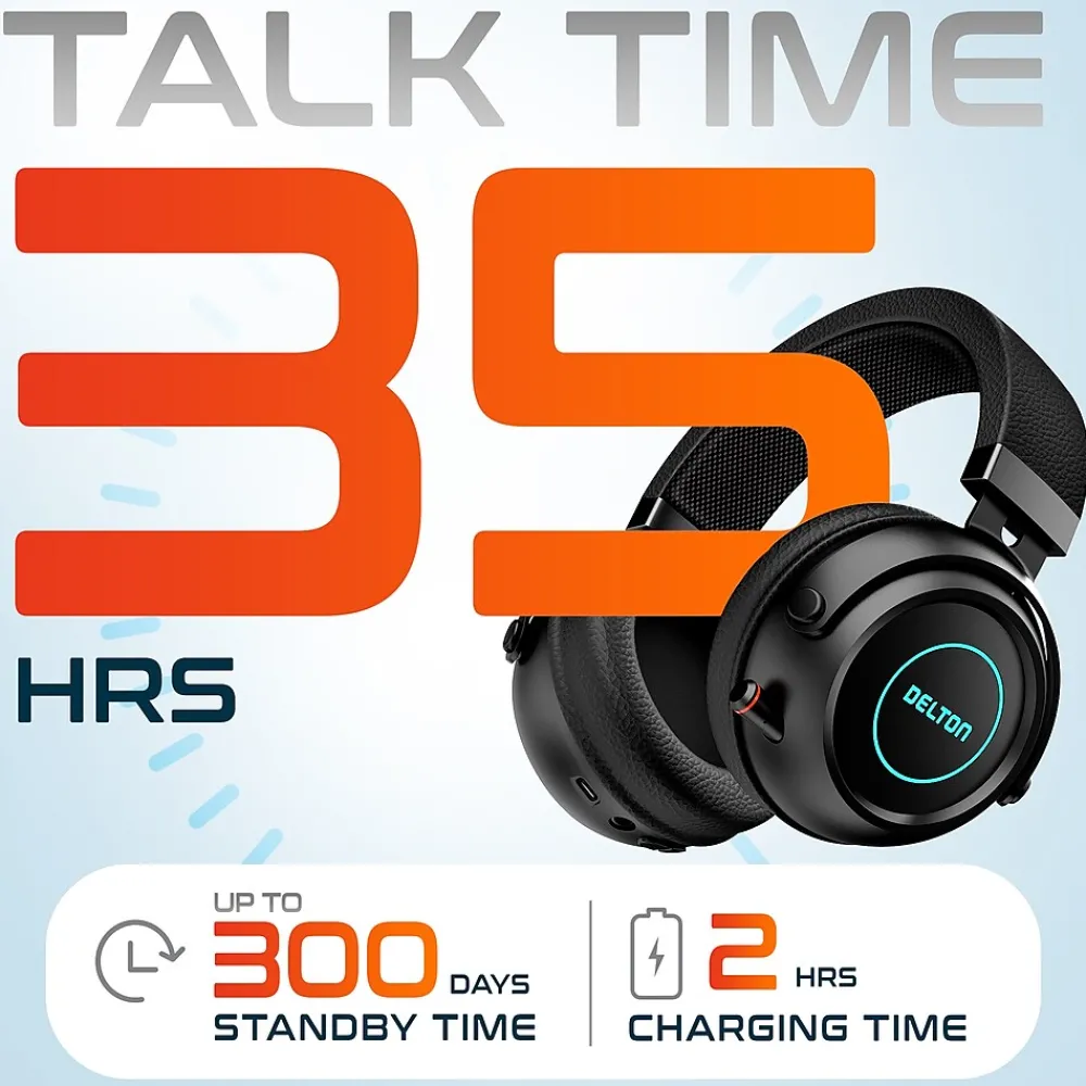 Hot Delton G520 Wireless Noise Canceling Bluetooth Stereo Business/Gaming Over-the-Ear Computer Headset, Black (DBHG520)