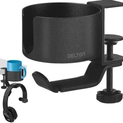 Best Delton H22 Under Desk Cup Holder and Desk Hook for Headphones, Black (DHSCH22)